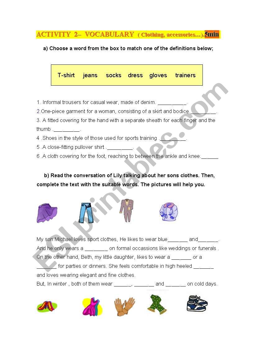 Vocabulary for clothes worksheet