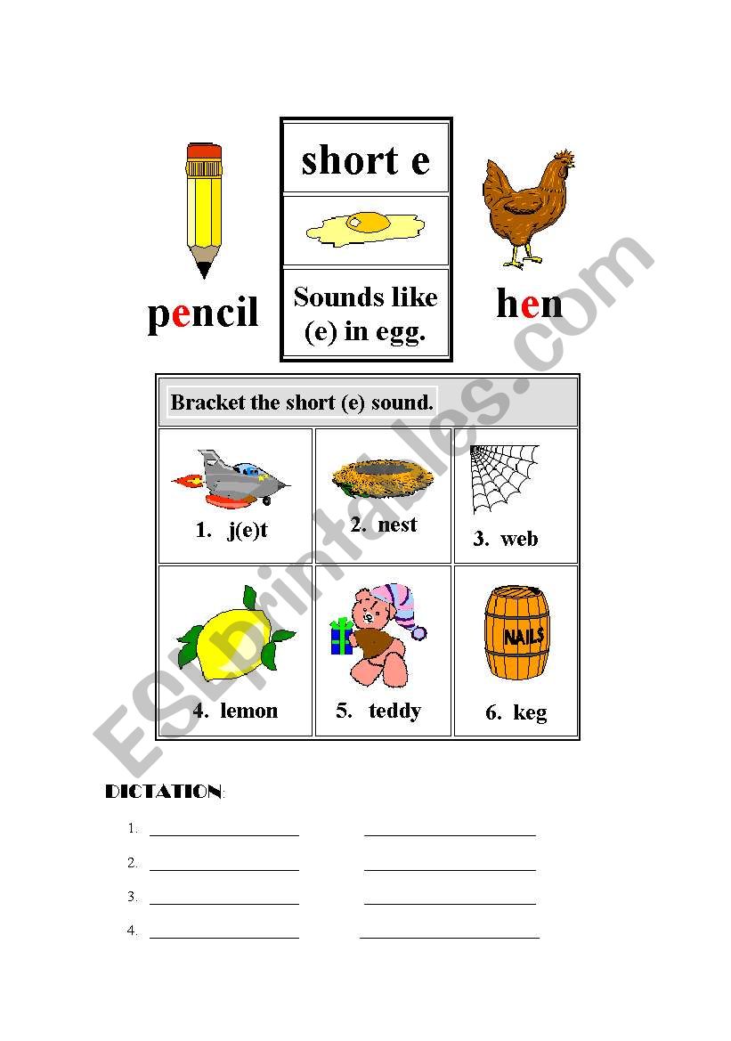 SHORT E  worksheet