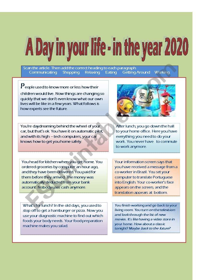 A DAY IN THE FUTURE worksheet