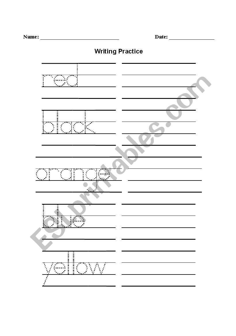 colours writing worksheet  worksheet