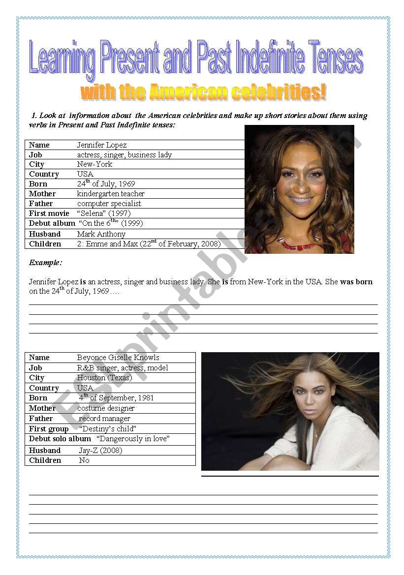 Pr. and Past Ind. tenses with the American celebrities!