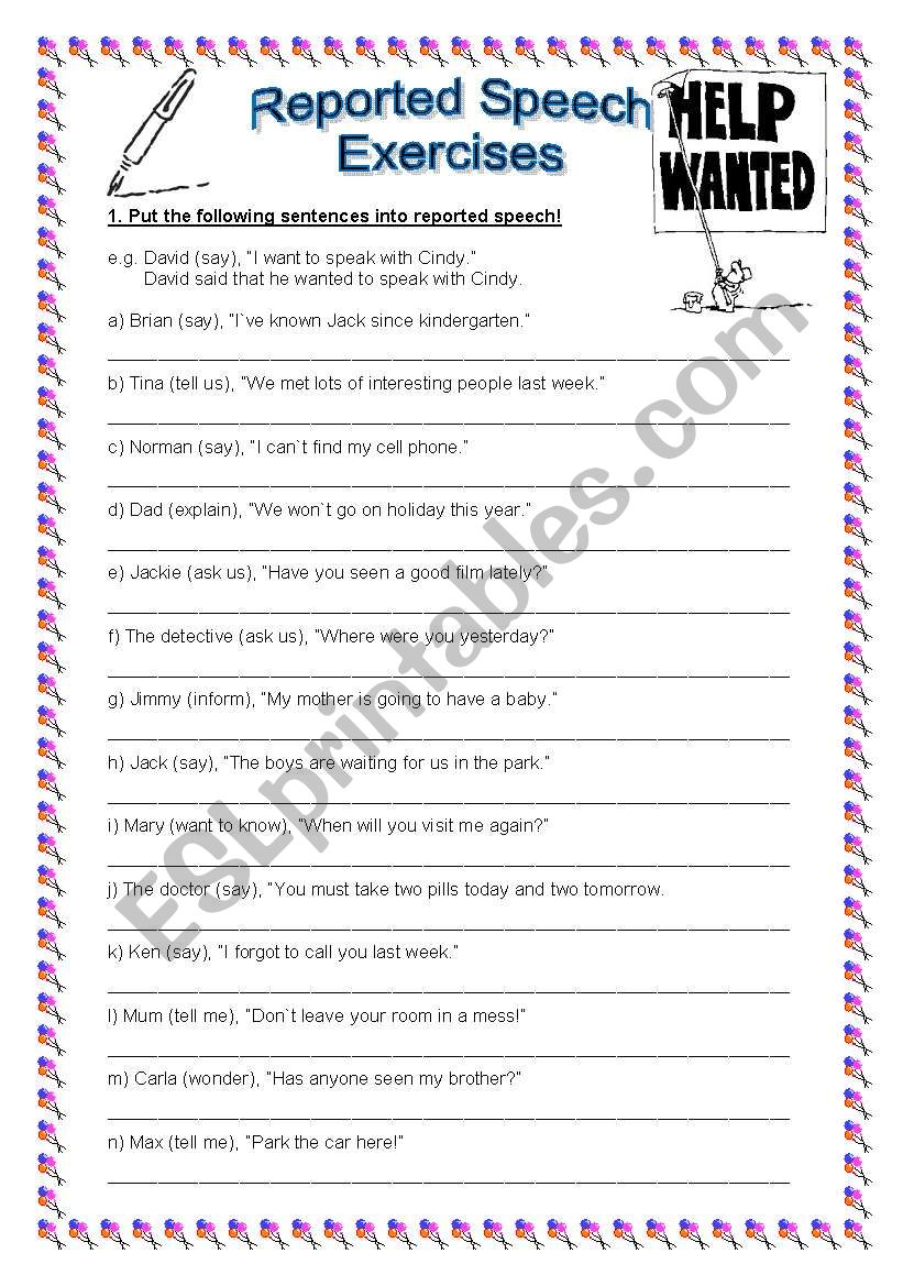 reported speech exercise pdf