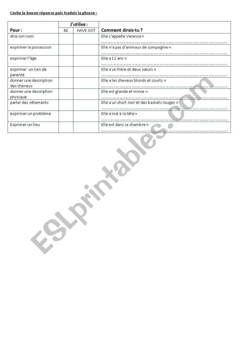 BE versus HAVE GOT worksheet