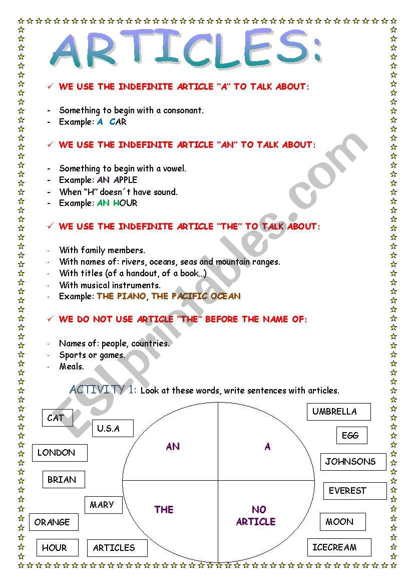 THE ARTICLES worksheet