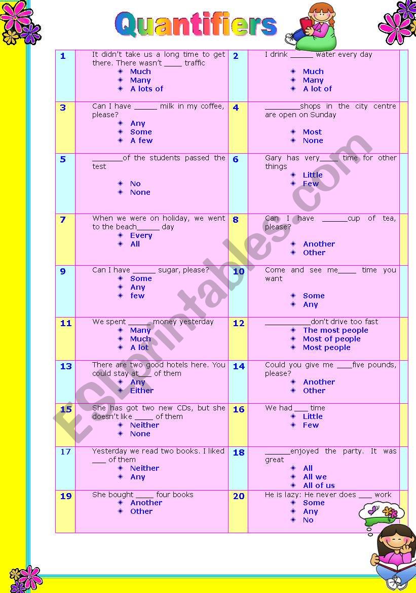 QUANTIFIERS worksheet