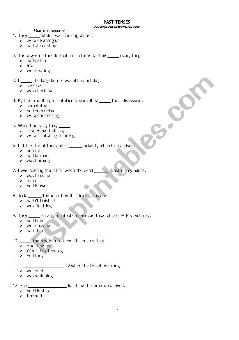 Past Tenses - Lesson worksheet