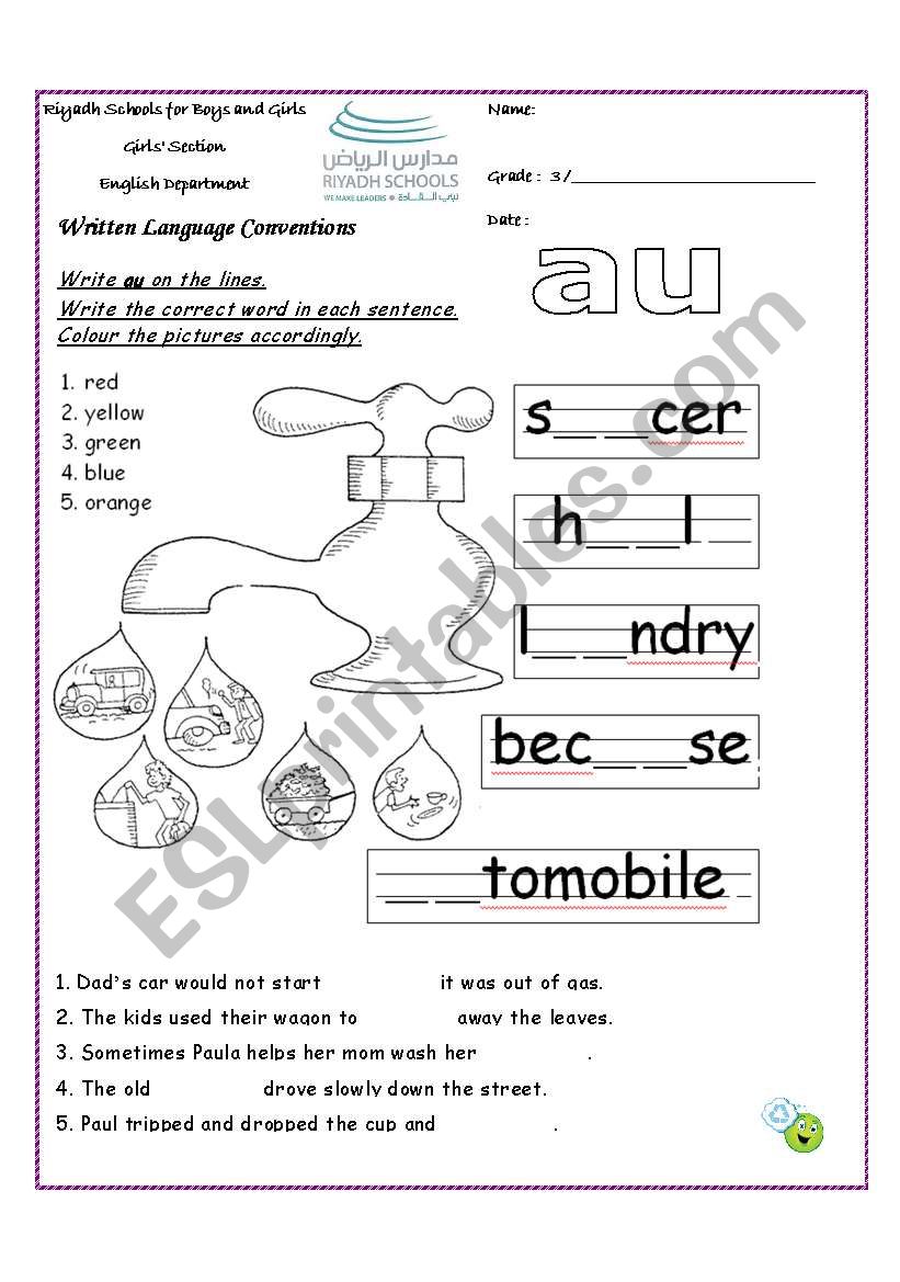 Write au on the lines.( phonic au ) - ESL worksheet by fafauu