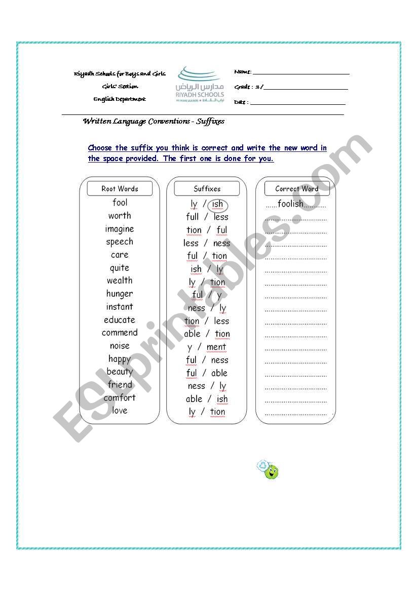 suffixes worksheet