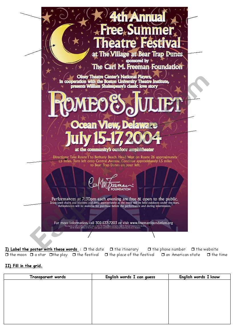 Romeo and Juliet poster worksheet