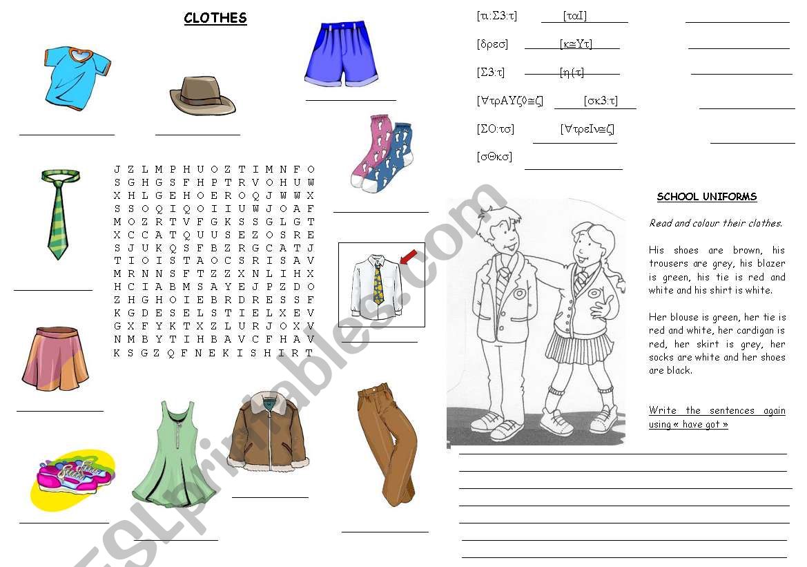 clothes worksheet