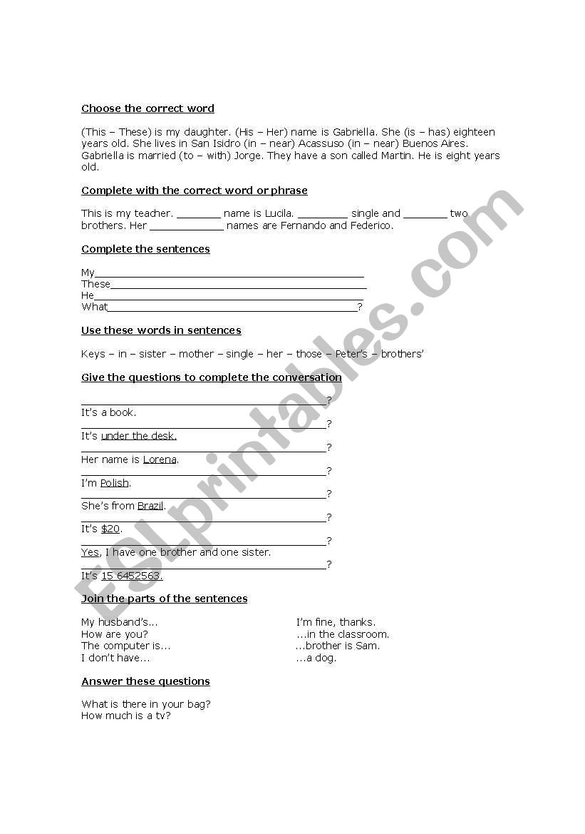 Test for begginners worksheet