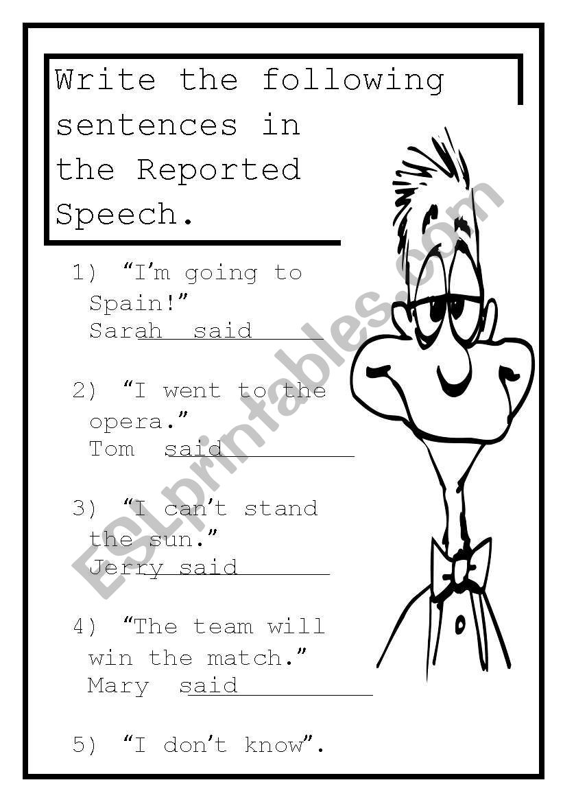 REPORTED SPEECH worksheet