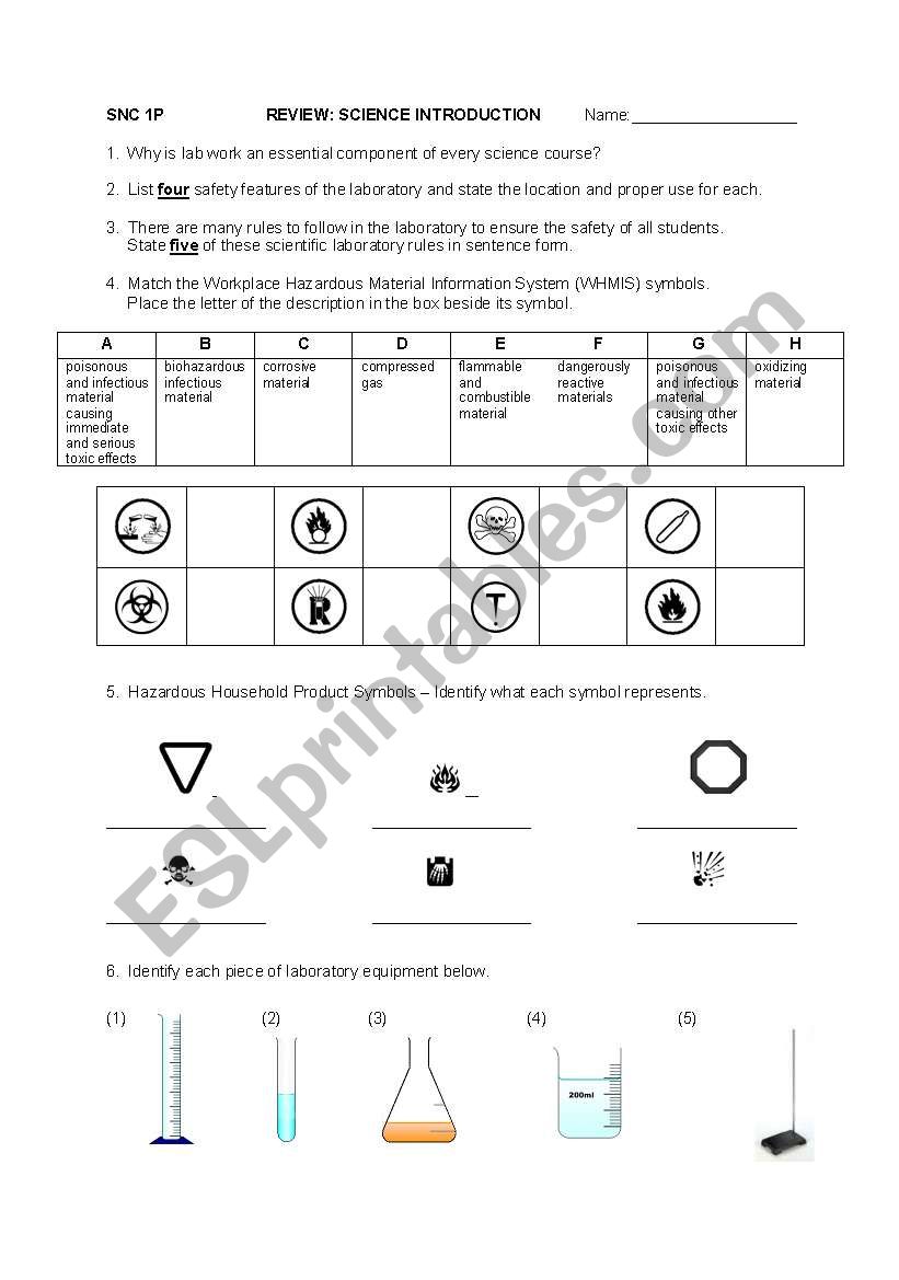 Lab Safety and Equipment worksheet
