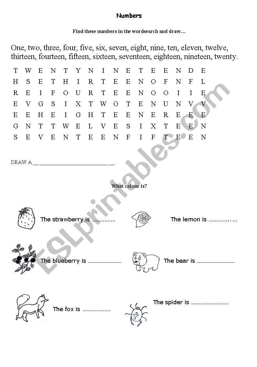 numbers and colours worksheet