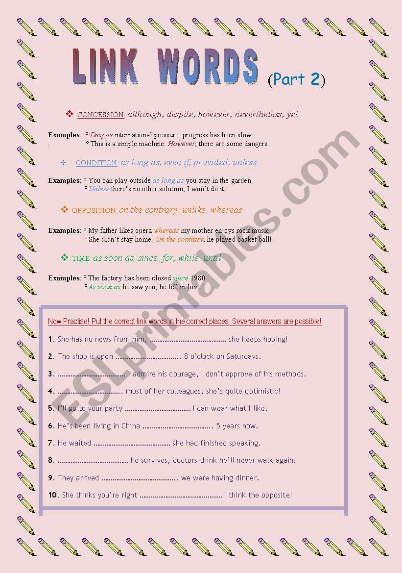 Link words Part 2 worksheet