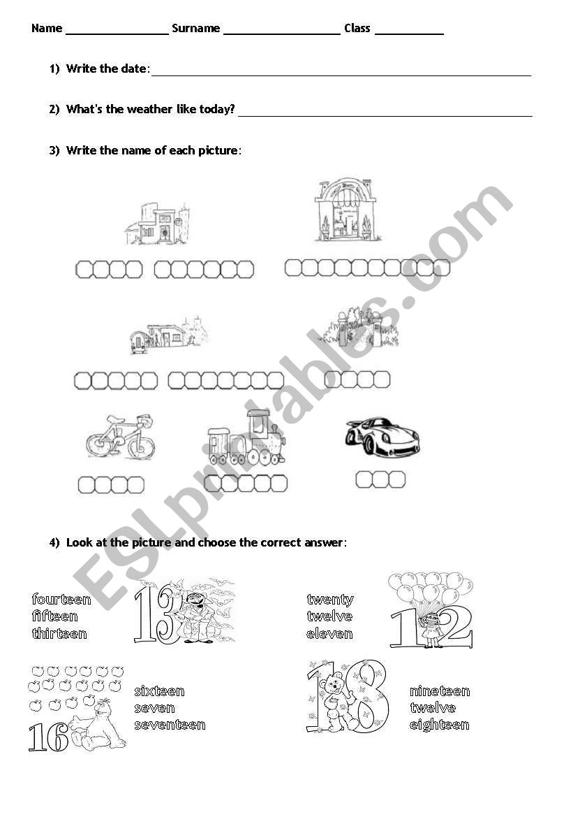 Revision test worksheet