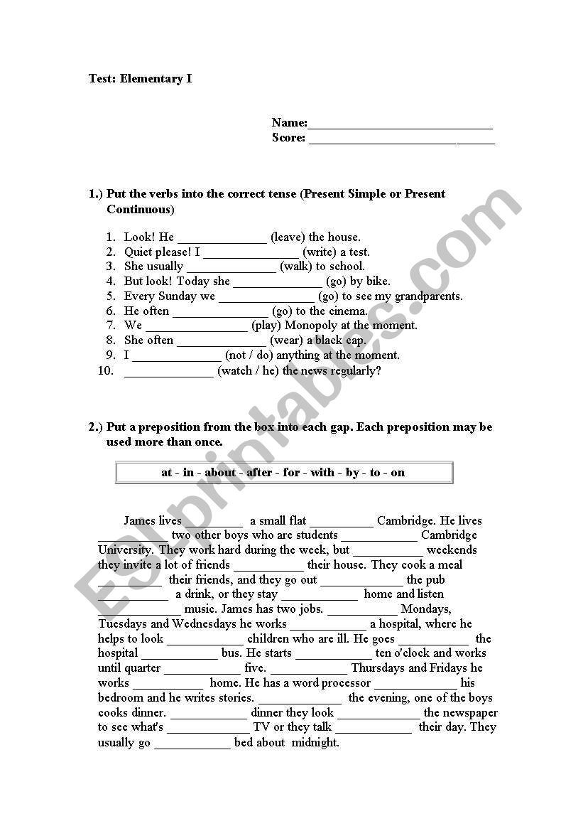 Elementary-test worksheet