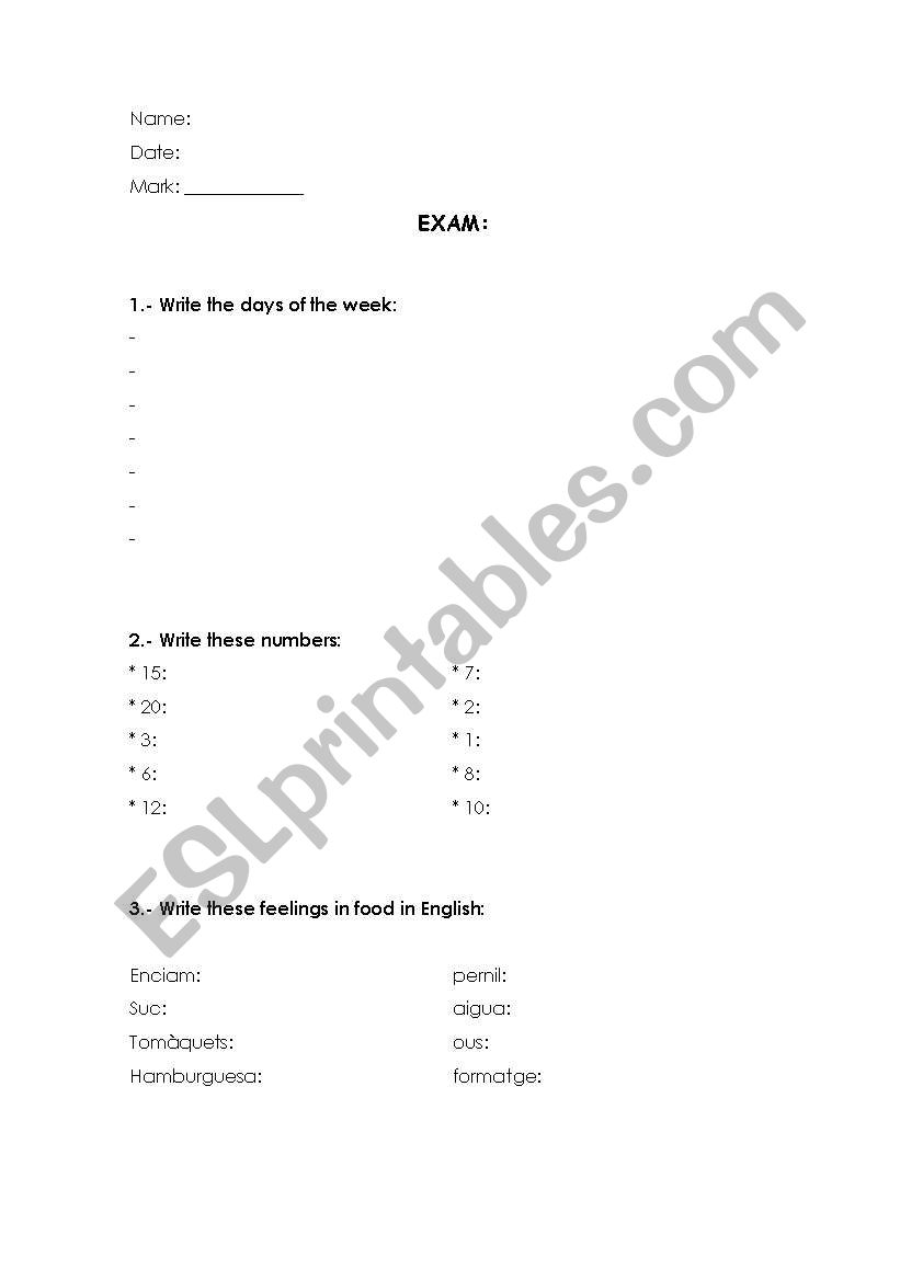 Days worksheet