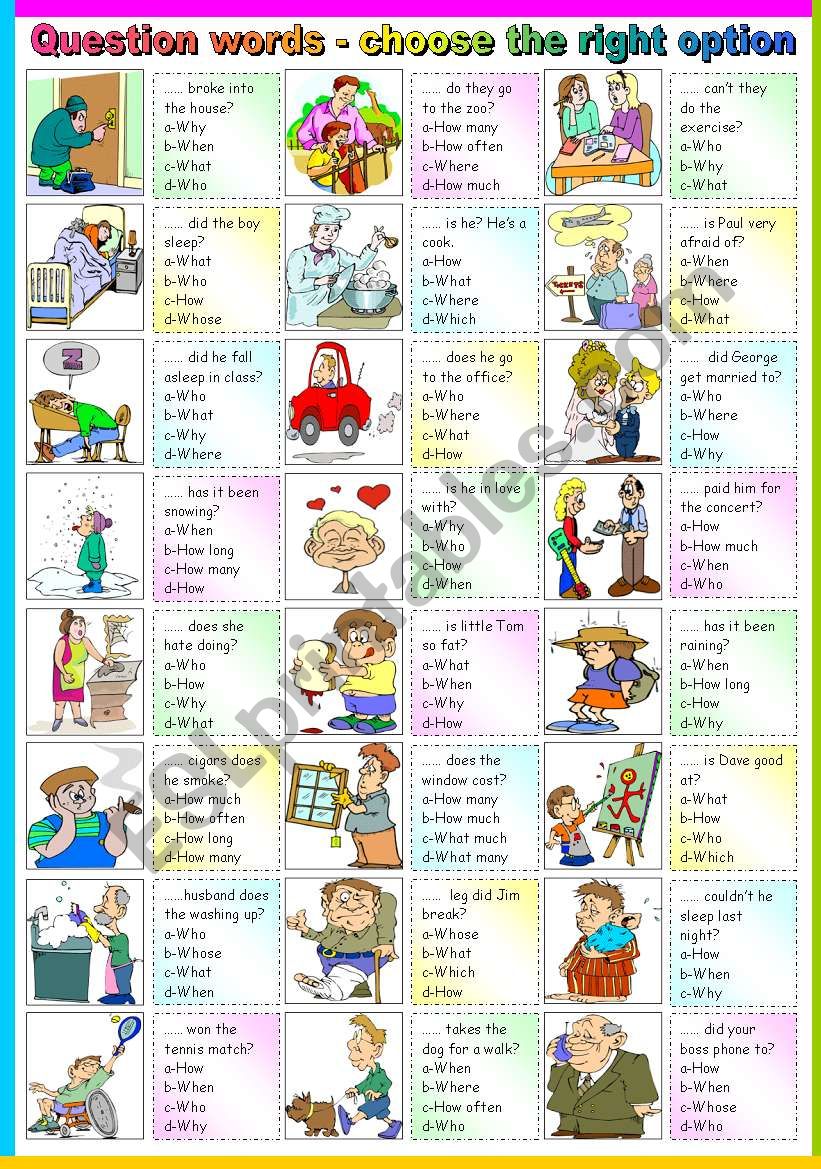 QUESTION WORDS- MULTIPLE CHOICE- (B&W VERSION AND KEY INCLUDED)