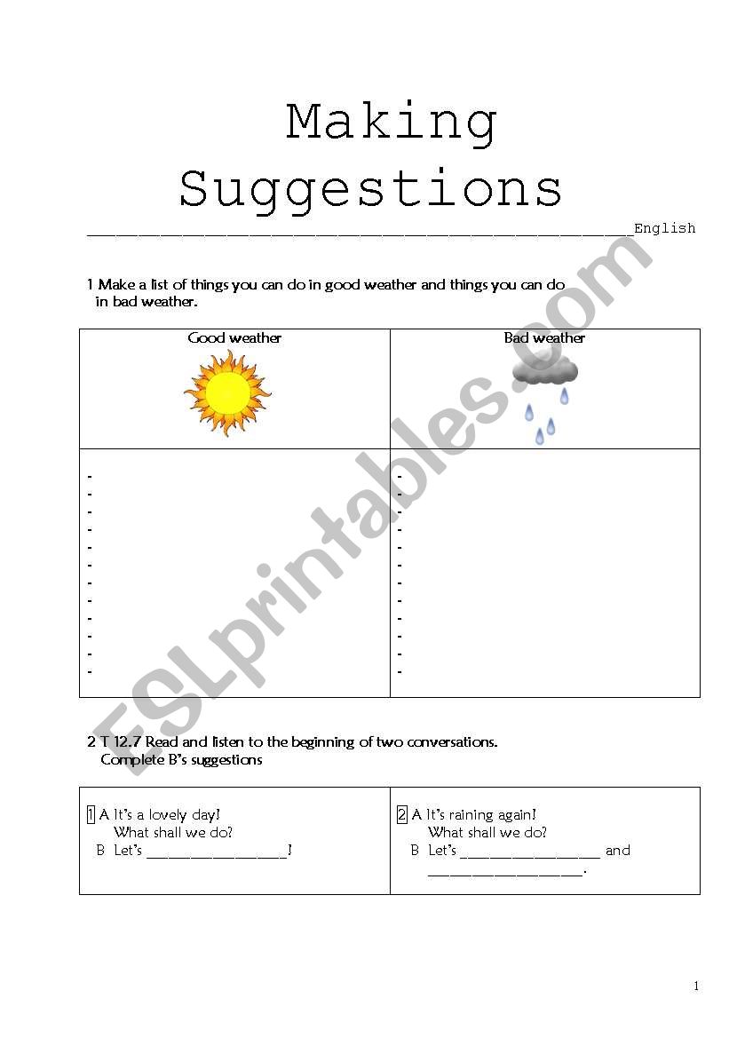 making suggestions worksheet