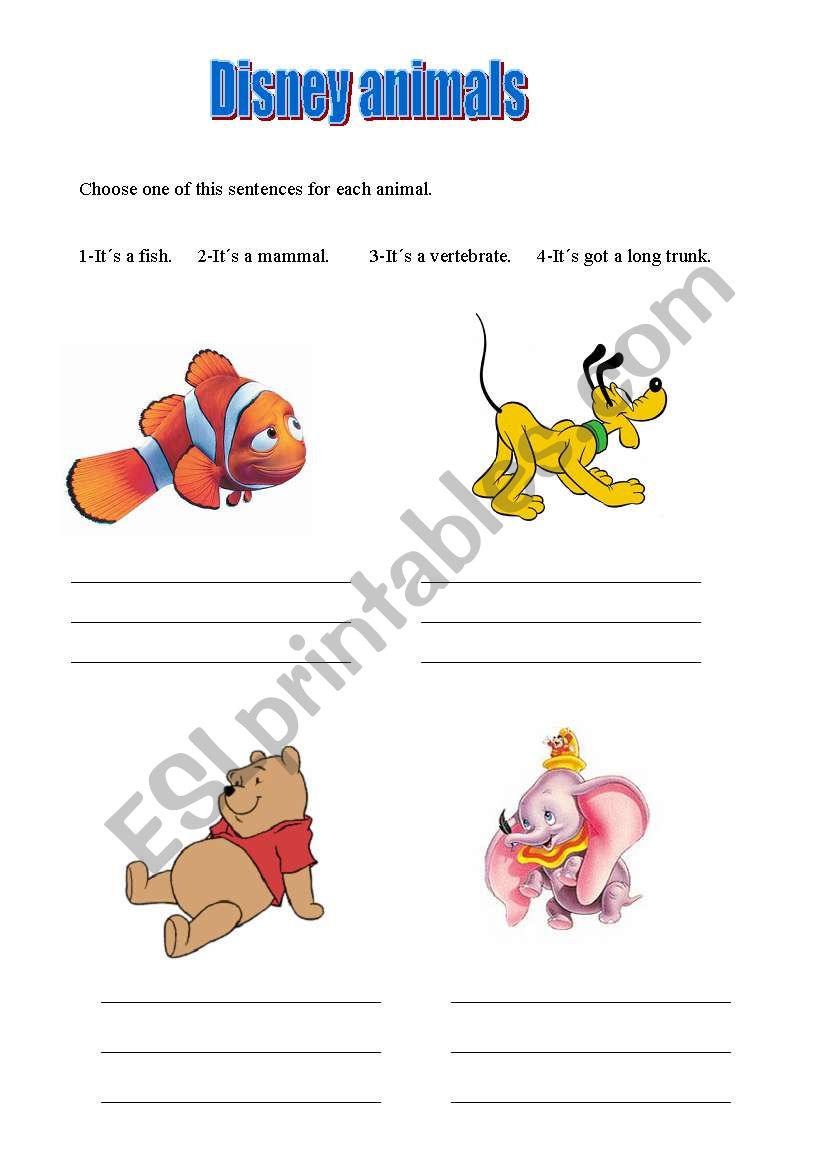 Disney animals worksheet