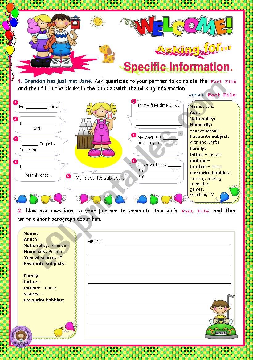 Asking for specific information Series  (3)  -  Speaking + Writing for elementary students