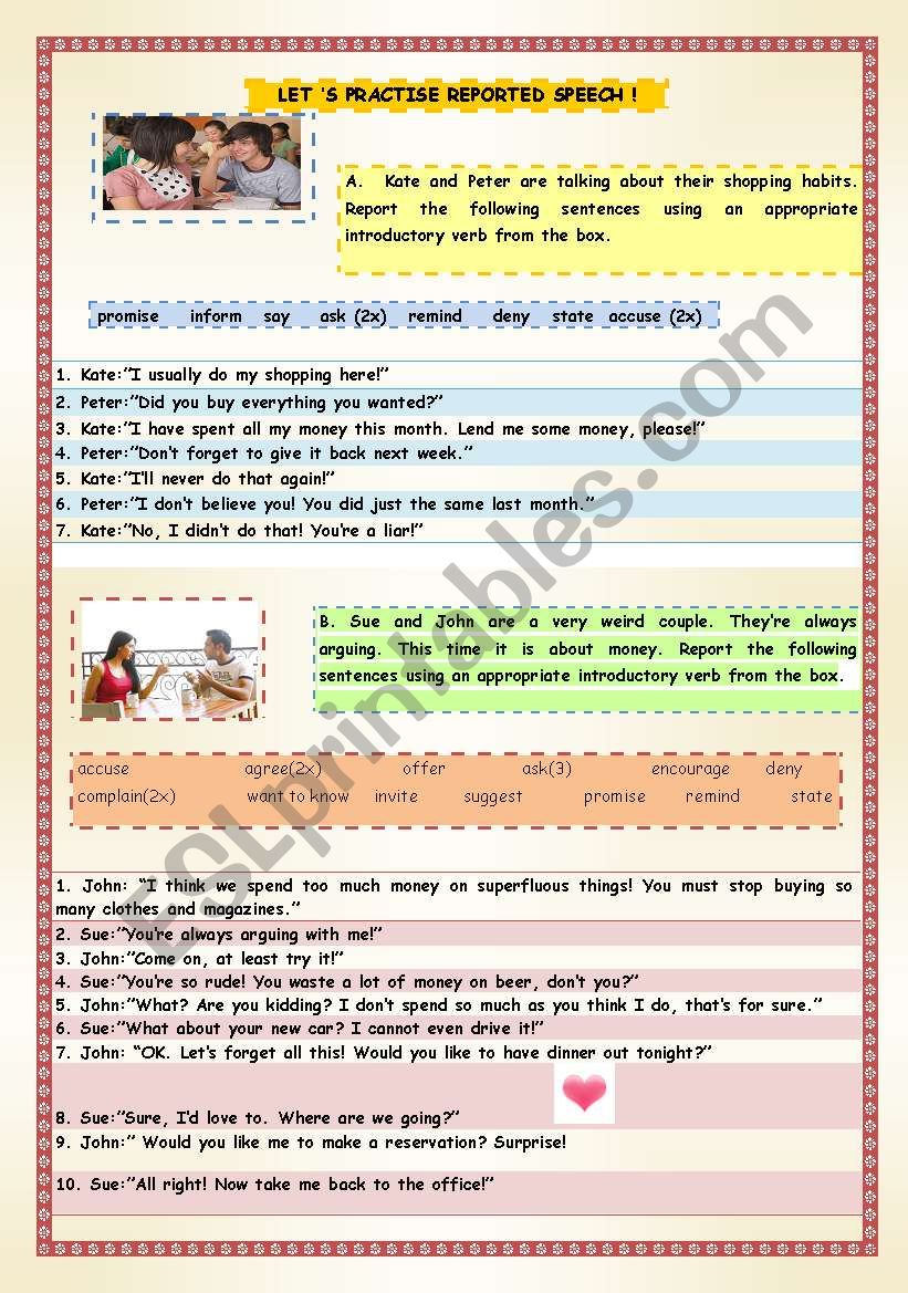 LET S PRACTISE REPORTED SPEECH ! -TWO DIALOGUES