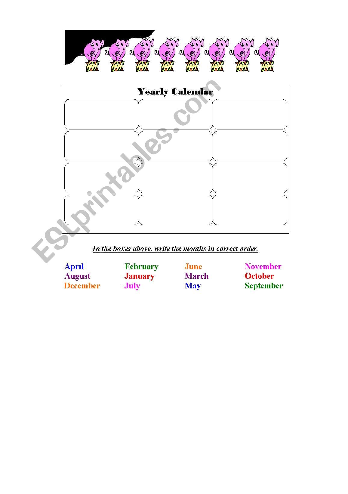 Yearly Calendar worksheet