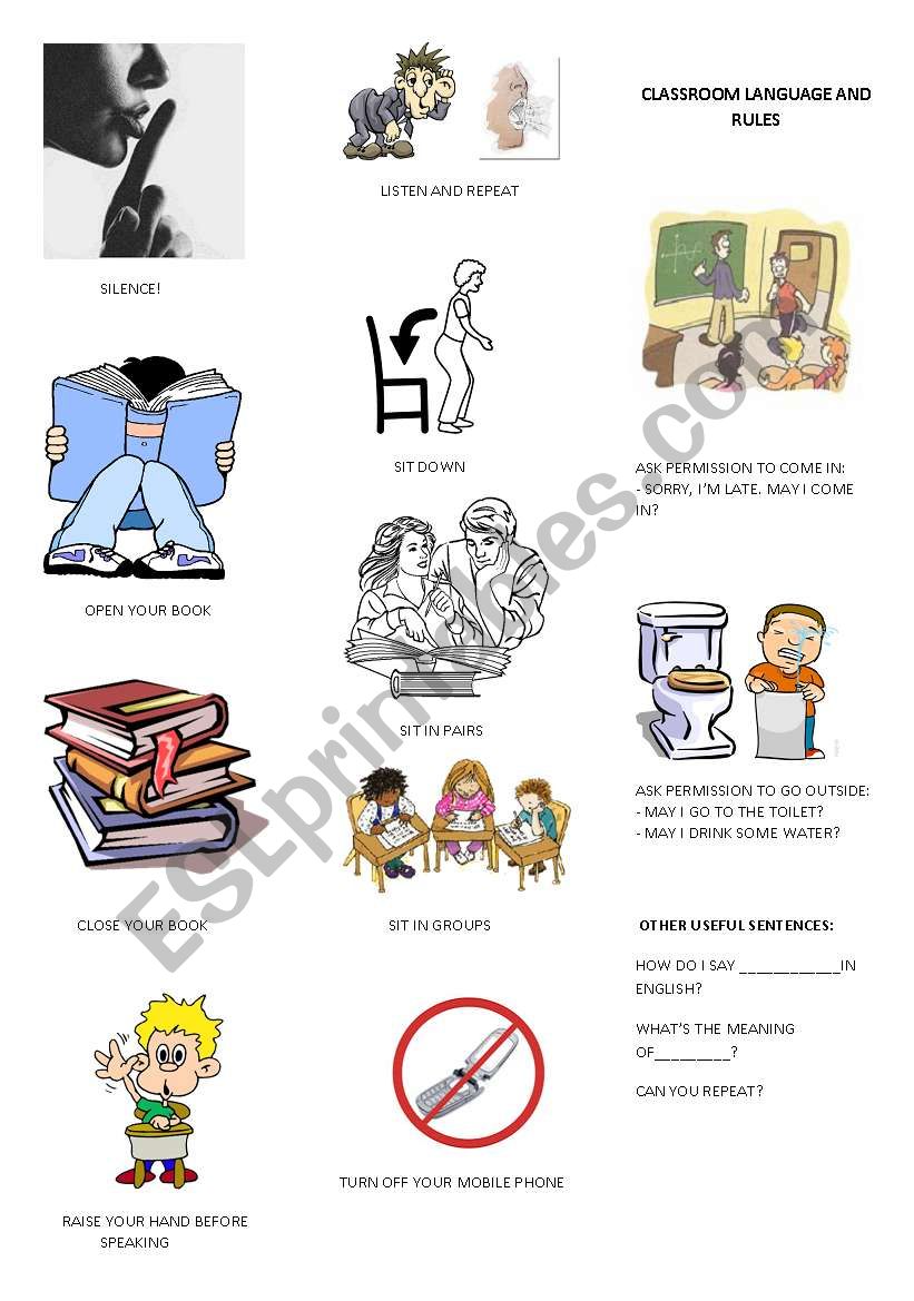 CLASSROOM LANGUAGE, RULES AND USEFUL SENTENCES