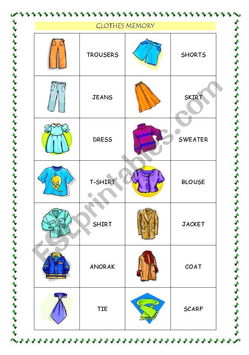 CLOTHES MEMORY worksheet