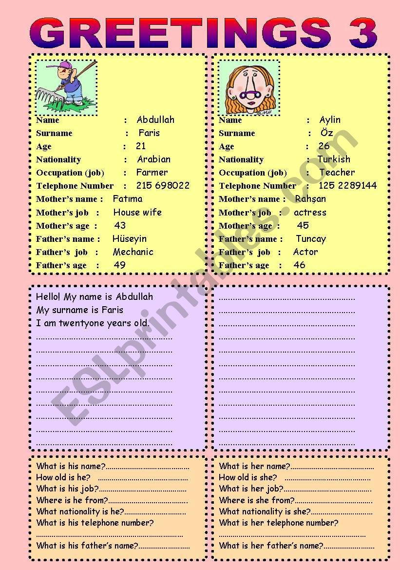 Introducing yourself worksheet