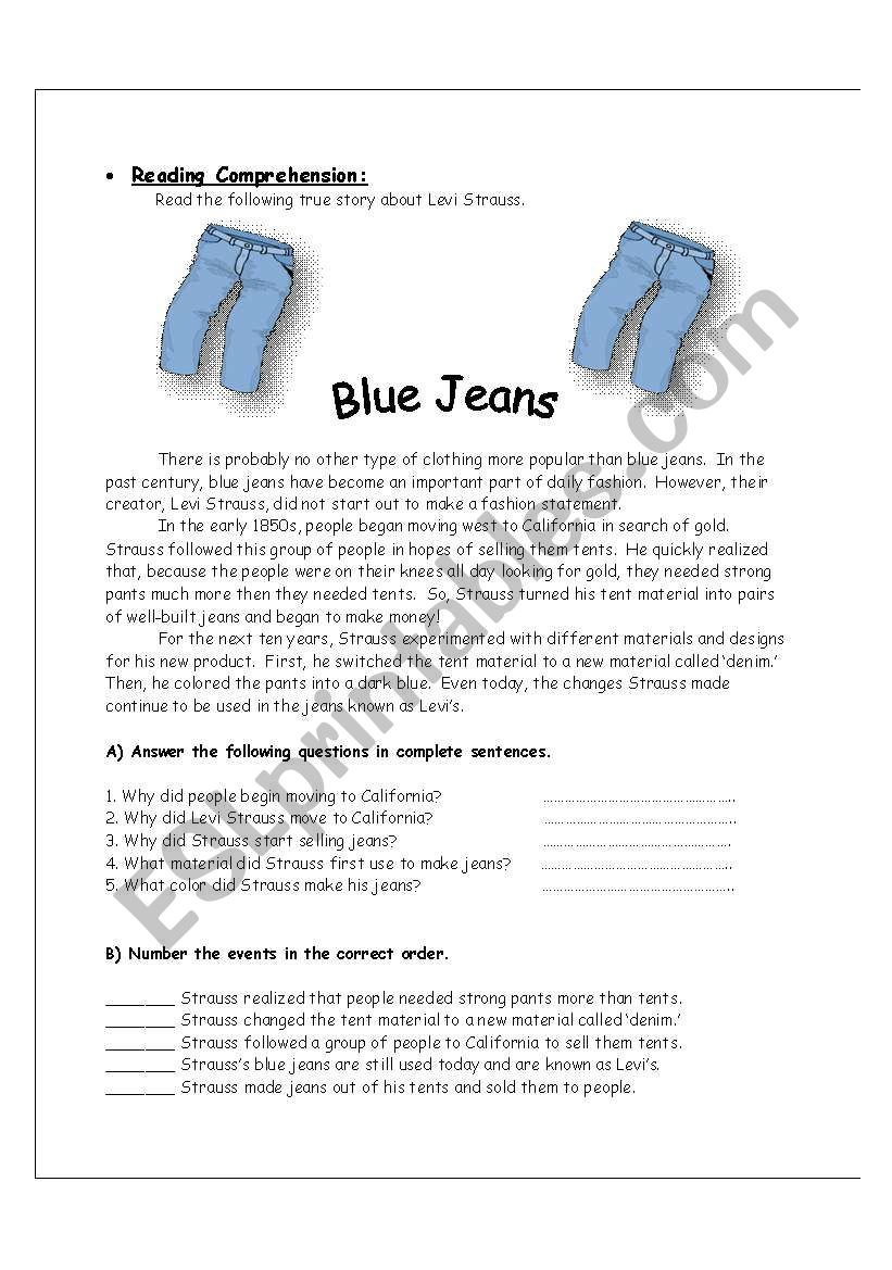 Blue Jeans worksheet