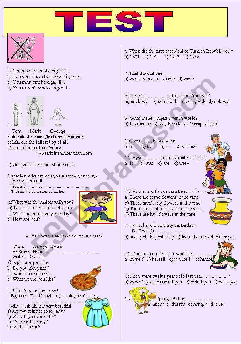 A general revision test worksheet