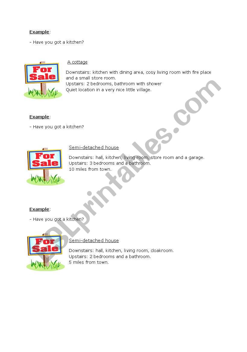 Houses for sale worksheet