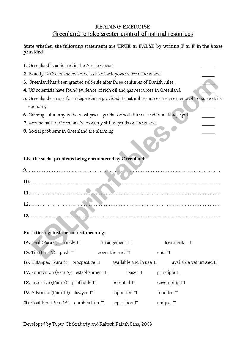 Greenland to take greater control of natural resources: reading comprehension