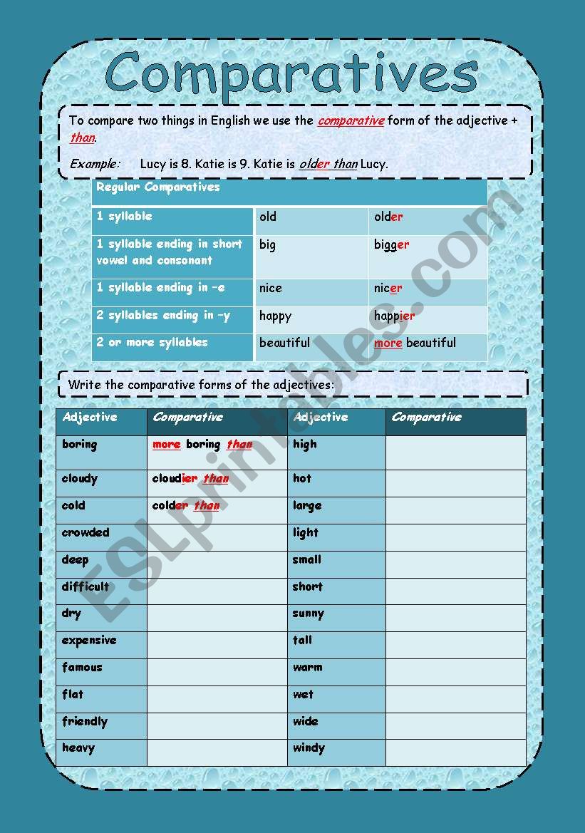 Comparatives worksheet