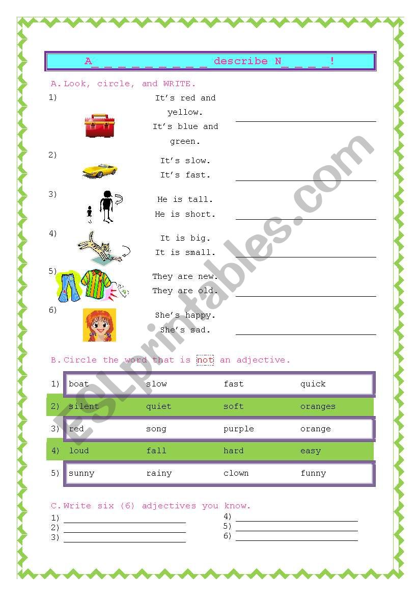 Adjective Clown Worksheet worksheet