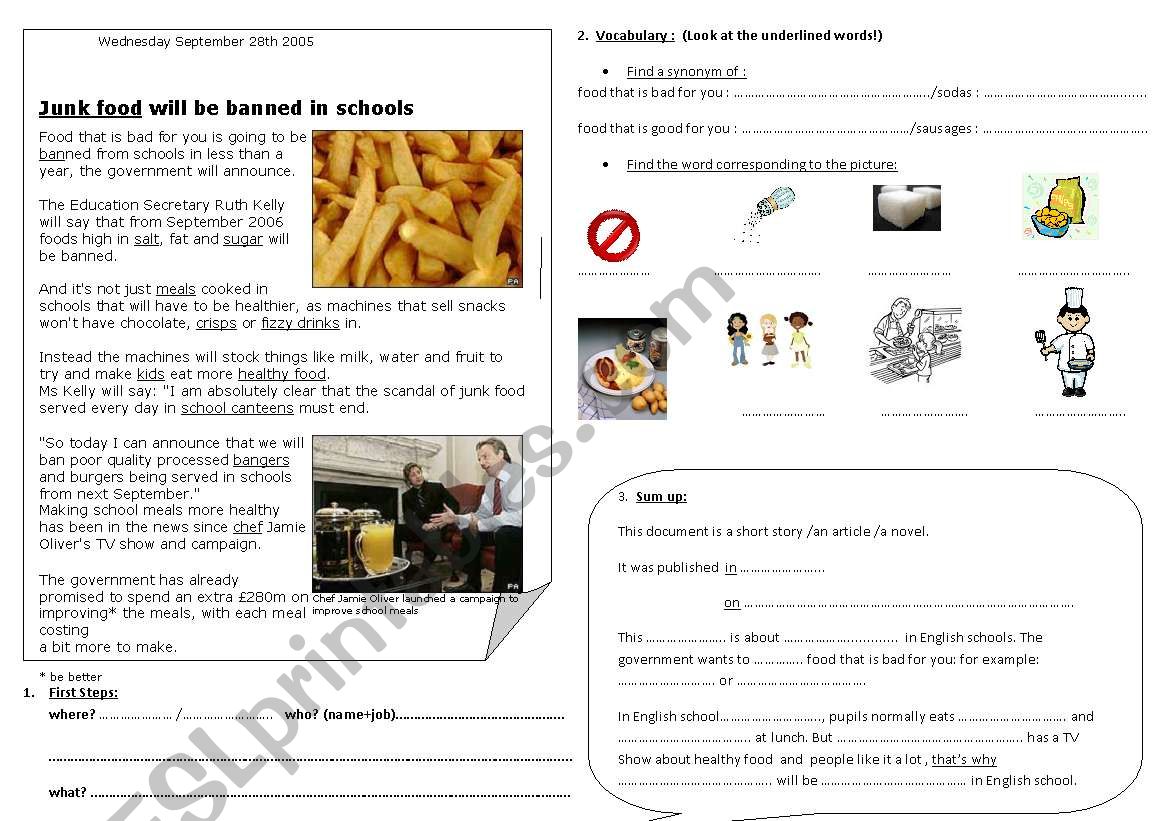 JUNK FOOD IN ENGLAND (1) worksheet