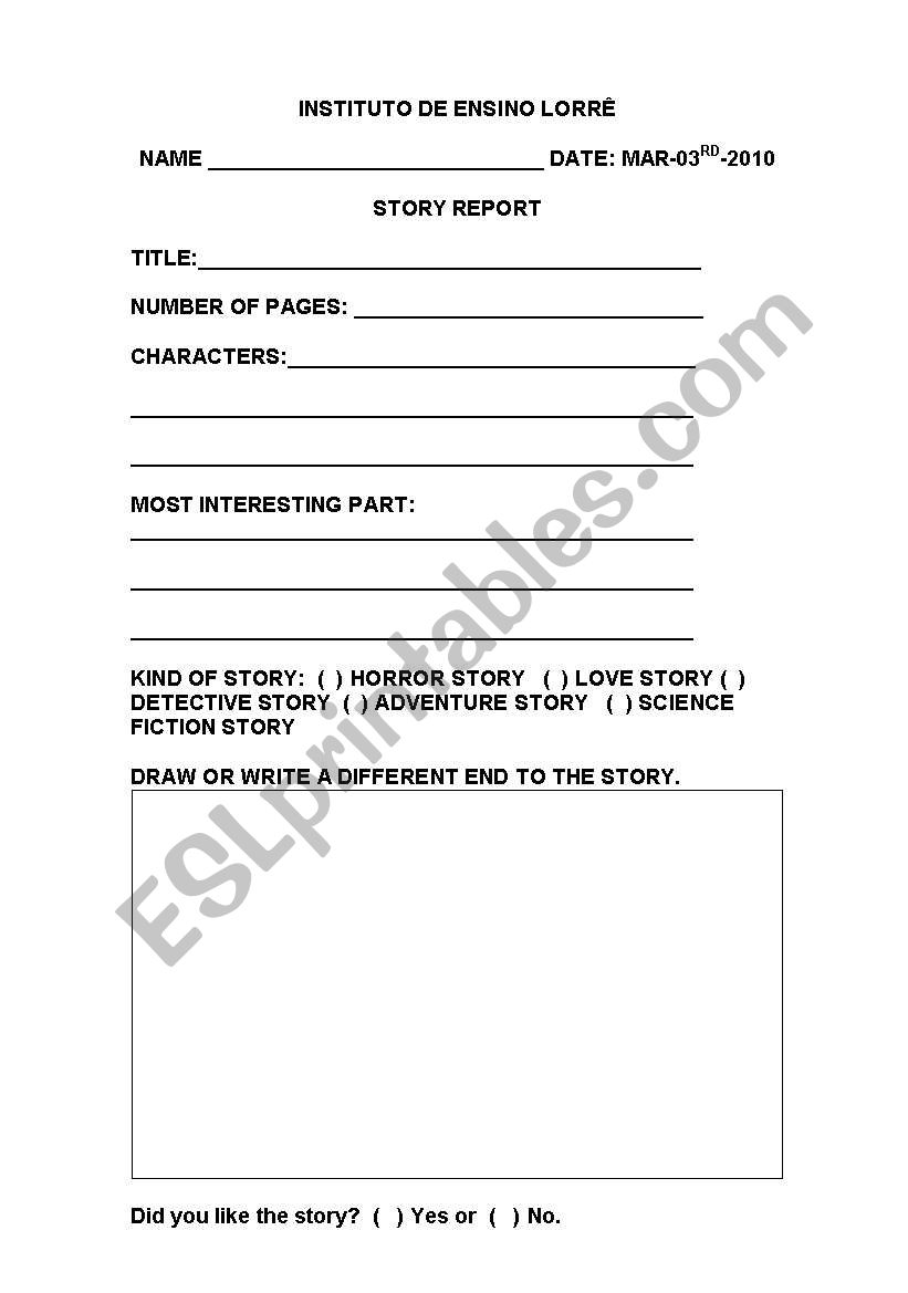 Book report worksheet