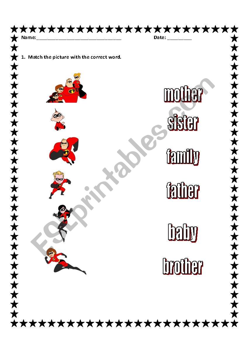 Family matching acricity worksheet