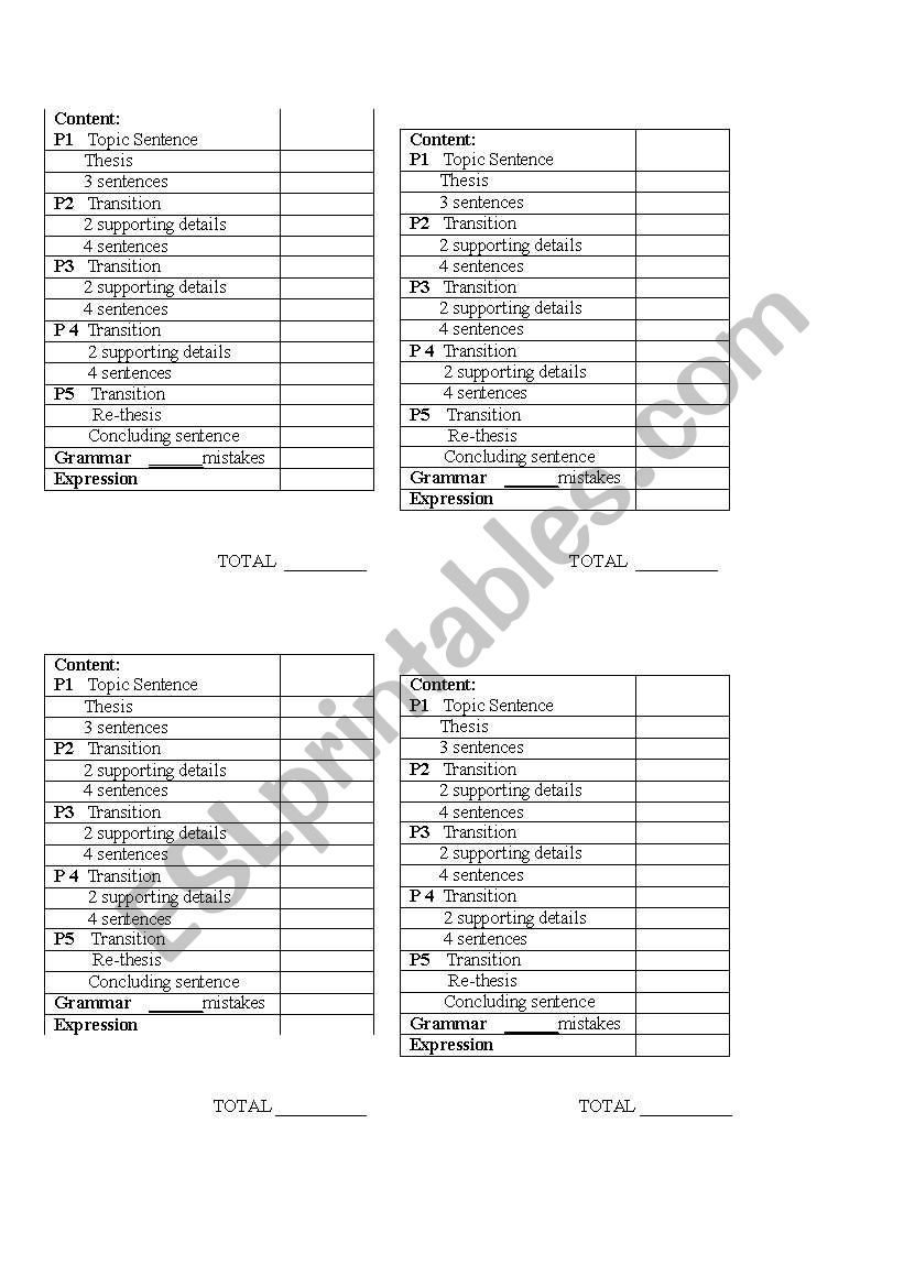 rubric worksheet