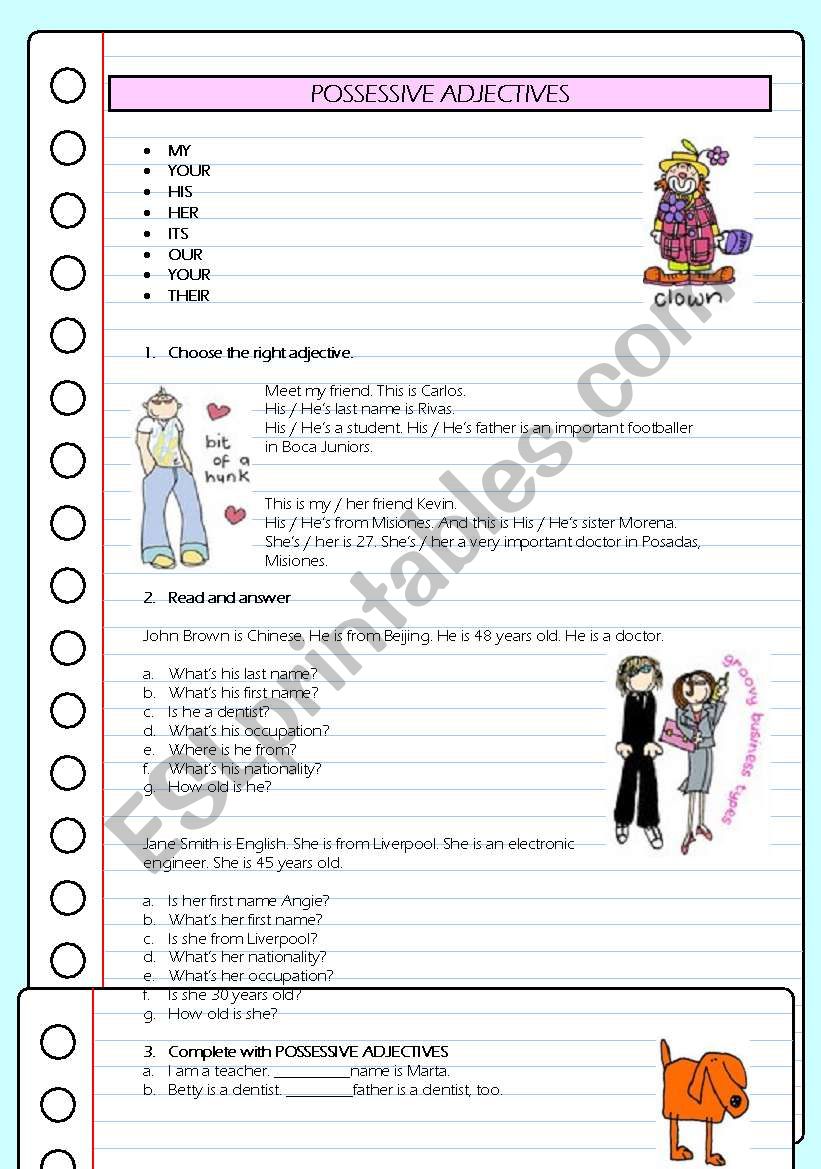 POSSESSIVE ADJECTIVES worksheet