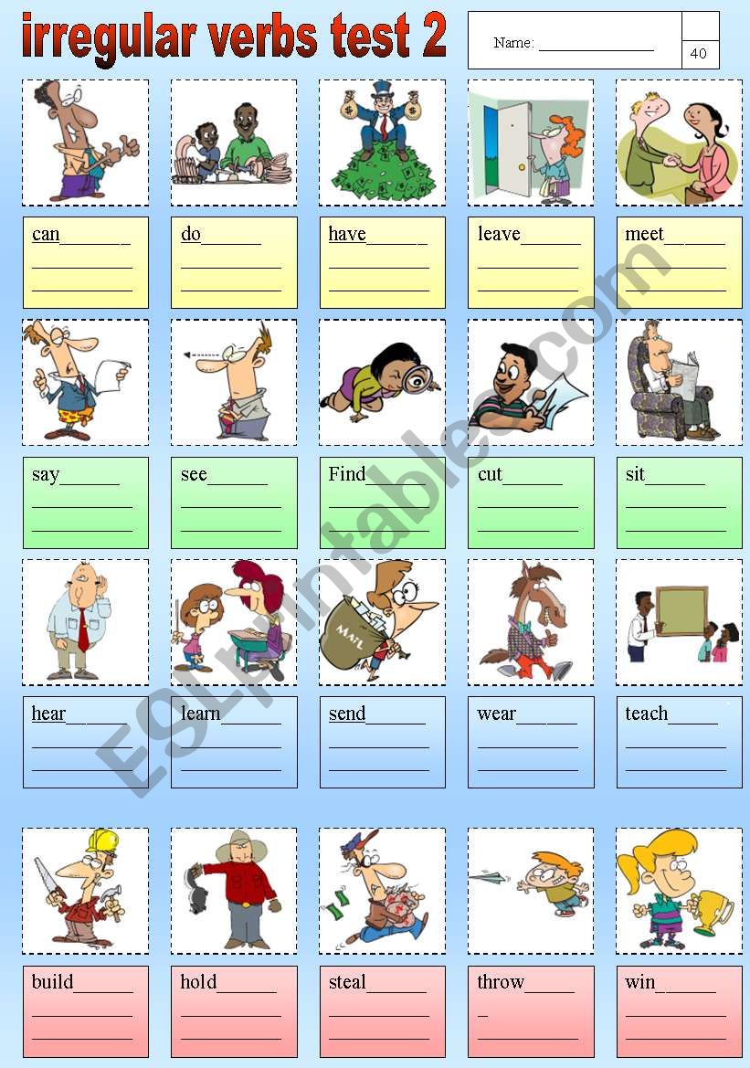 irregular verbs test 2 worksheet