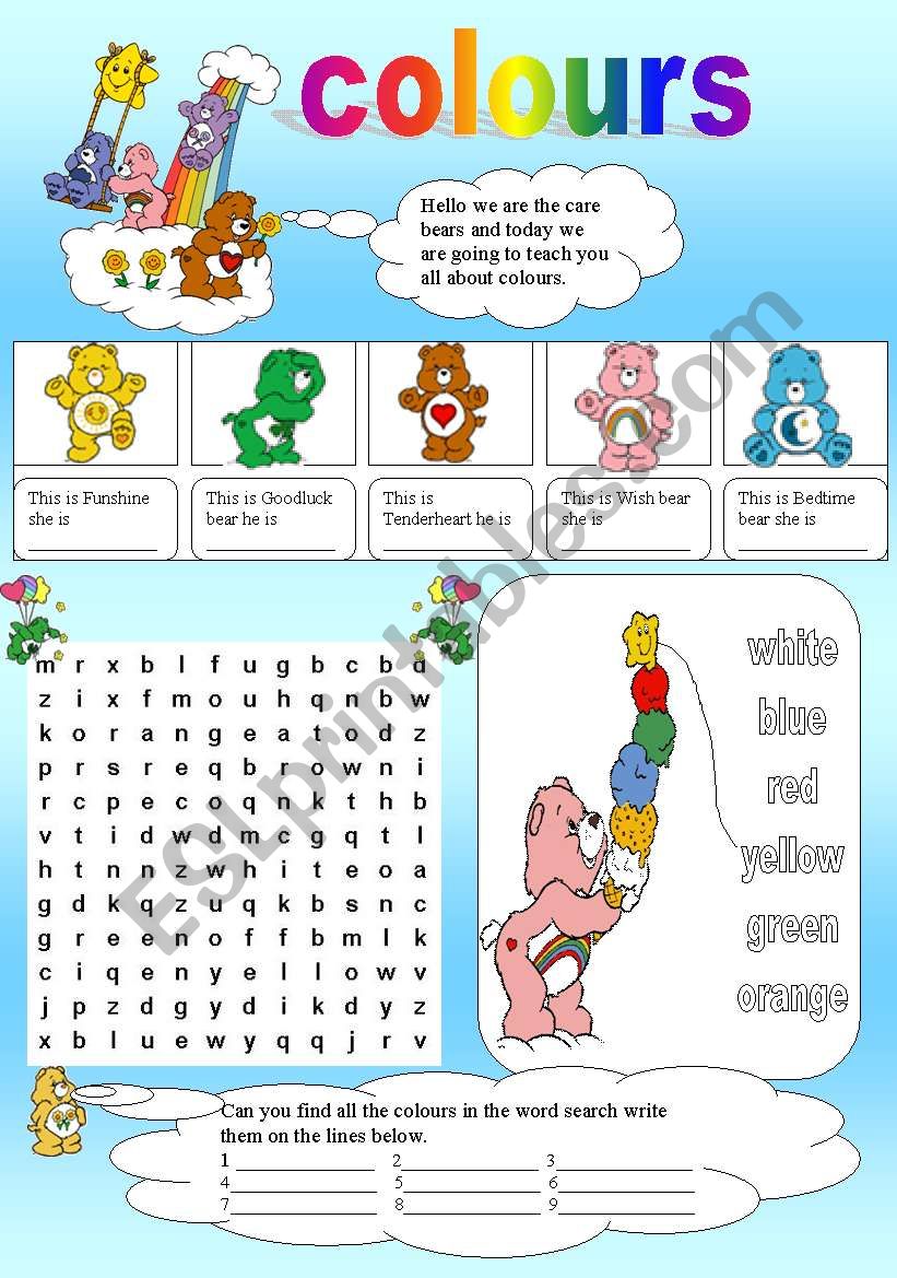 colours with the carebears worksheet
