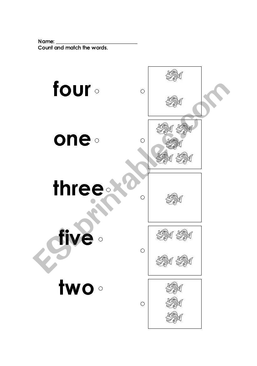 Number Match: one - five worksheet