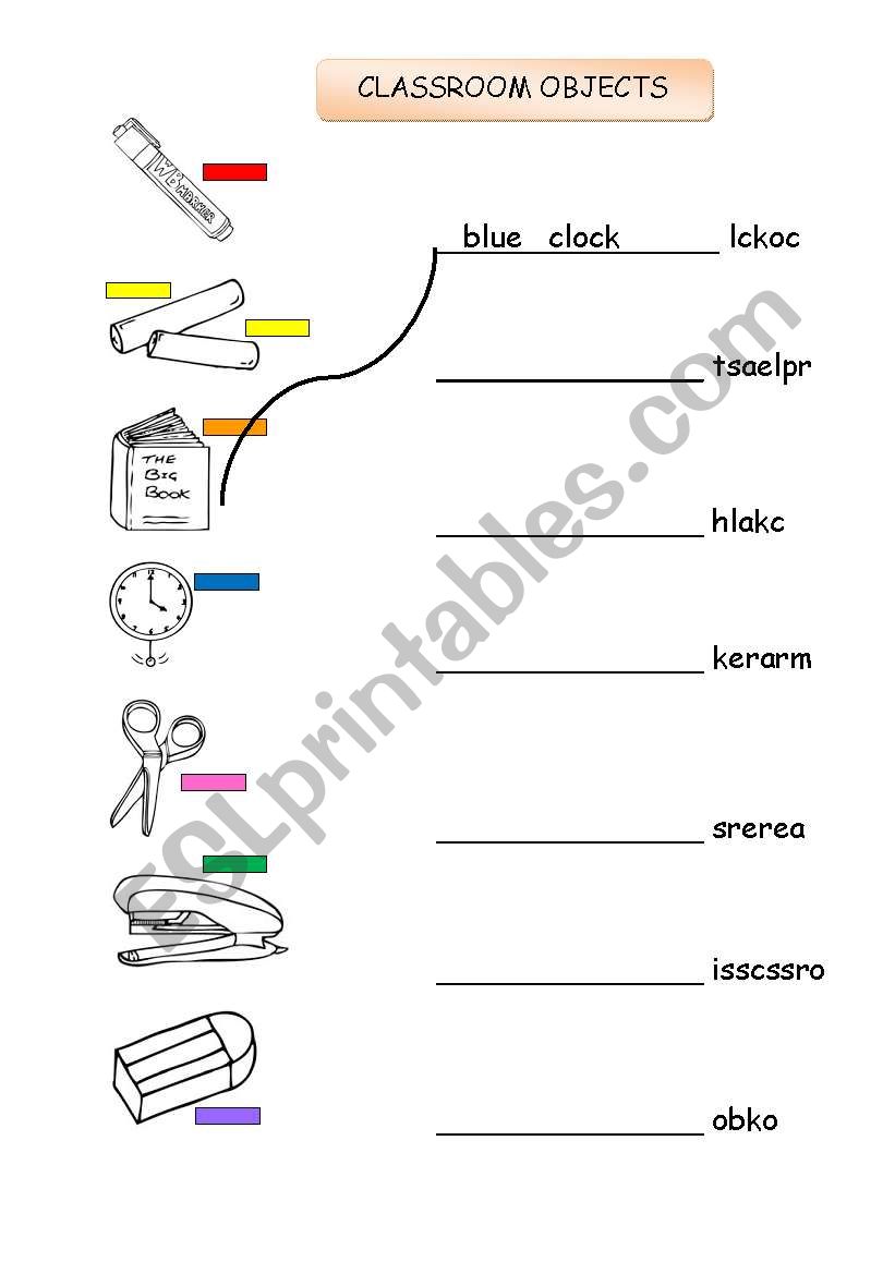 classroom objects worksheet