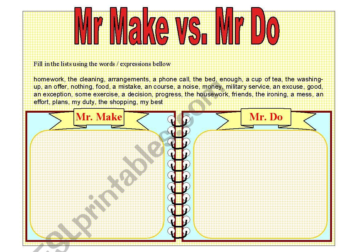 Mr Make or Mr Do? worksheet