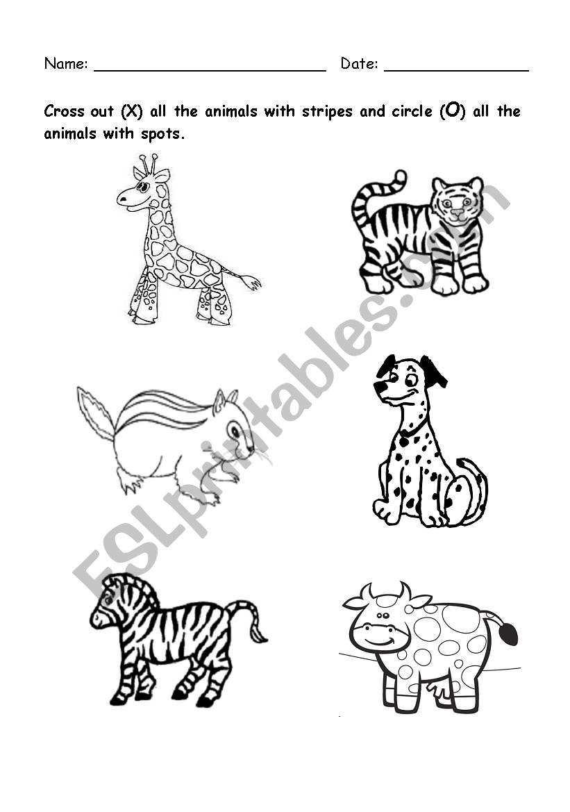 animal with spots and stripes worksheet