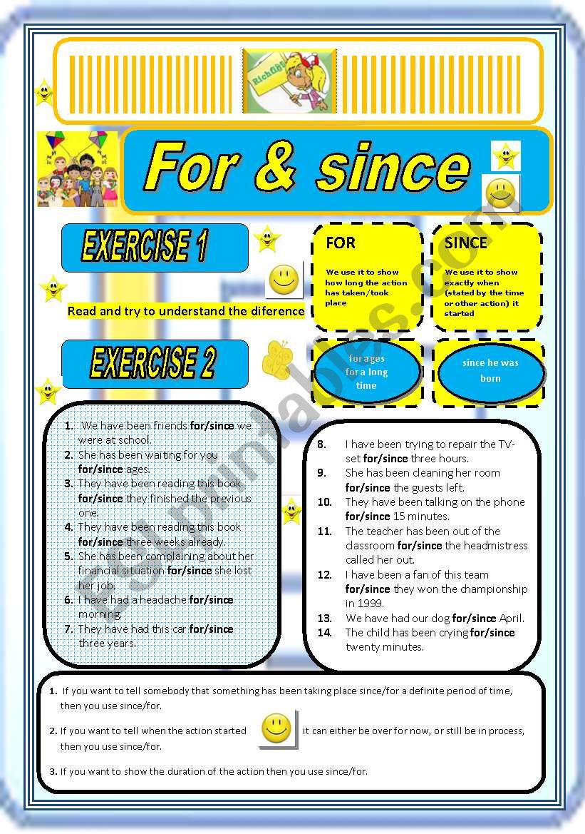 Prepositions SINCE&FOR worksheet