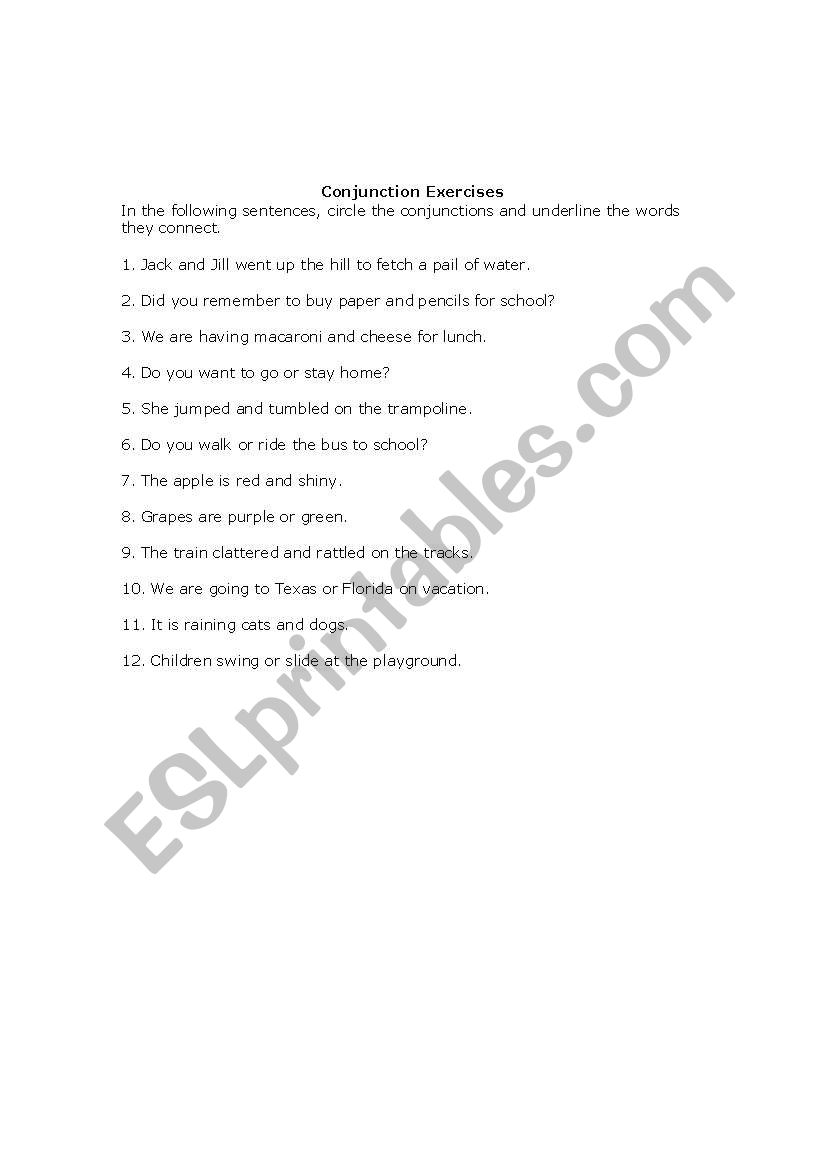 Conjunctions worksheet